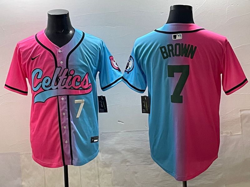Men 2025 Boston Celtics #7 Brown Blue pink Nike NBA Jersey style 04